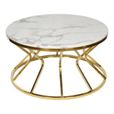 Huimei Round Marble Coffee Table with Gold Stainless Steel Base – White and Golden Color Huimei Furniture
