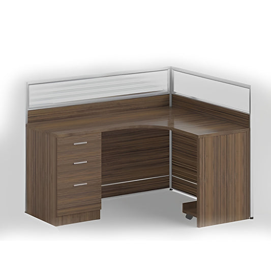 L-Shape Corner Workstation with Side Drawers, Brown Color
