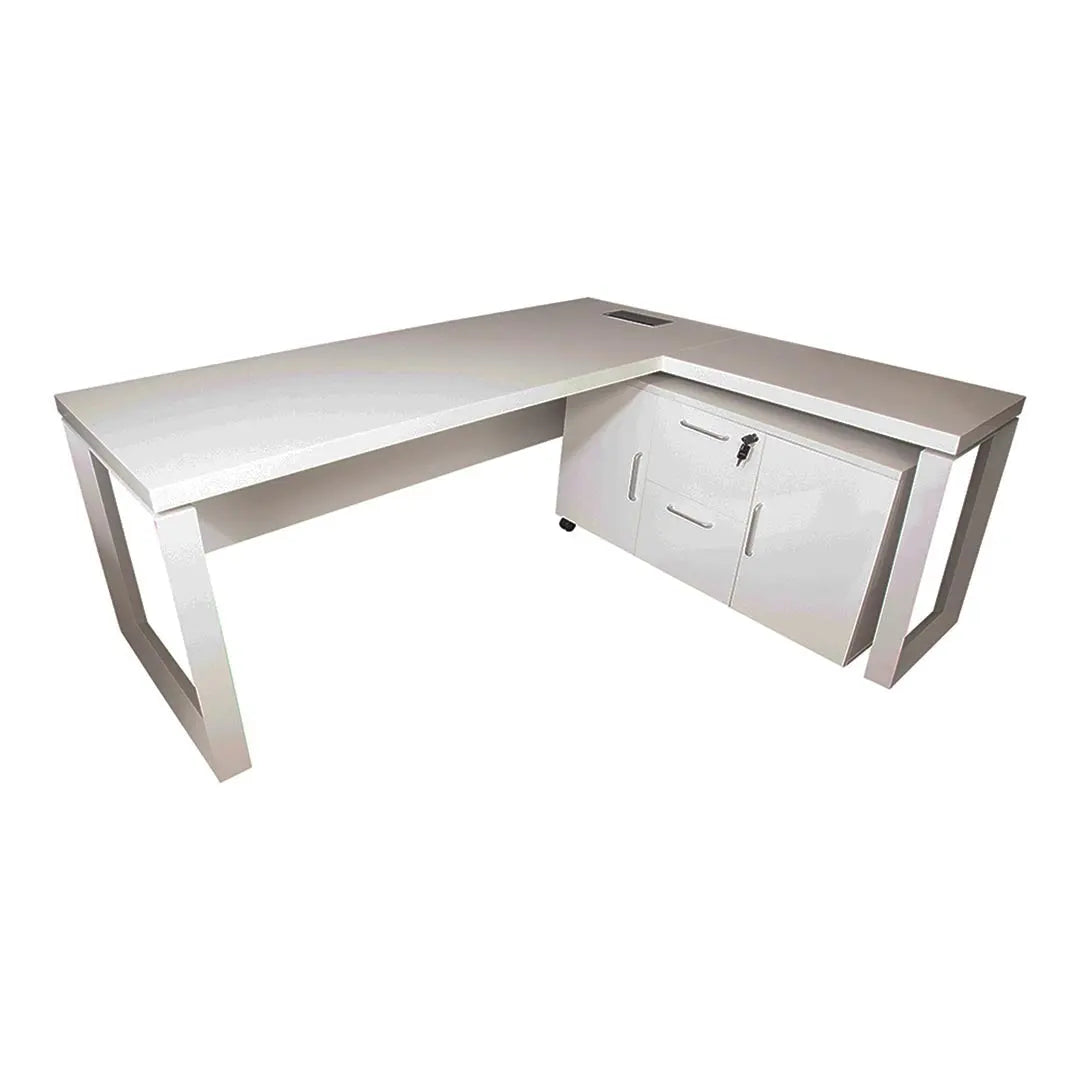 Huimei Executive Office Table with Side Table, Matt White Color Huimei Furniture