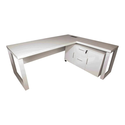 Huimei Executive Office Table with Side Table, Matt White Color Huimei Furniture