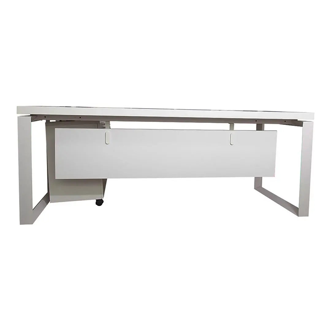 Huimei Executive Office Table with Side Table, Matt White Color Huimei Furniture