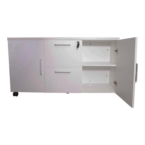 Huimei Executive Office Table with Side Table, Matt White Color Huimei Furniture