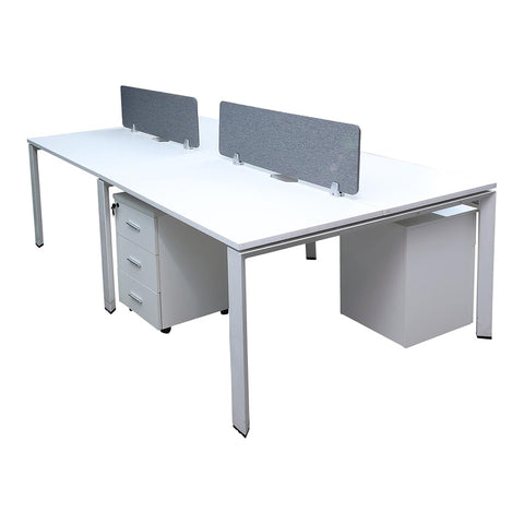 Office Work Station For Four People (x4) with Movable Drawers 720-P03-2.4 Matt White Color