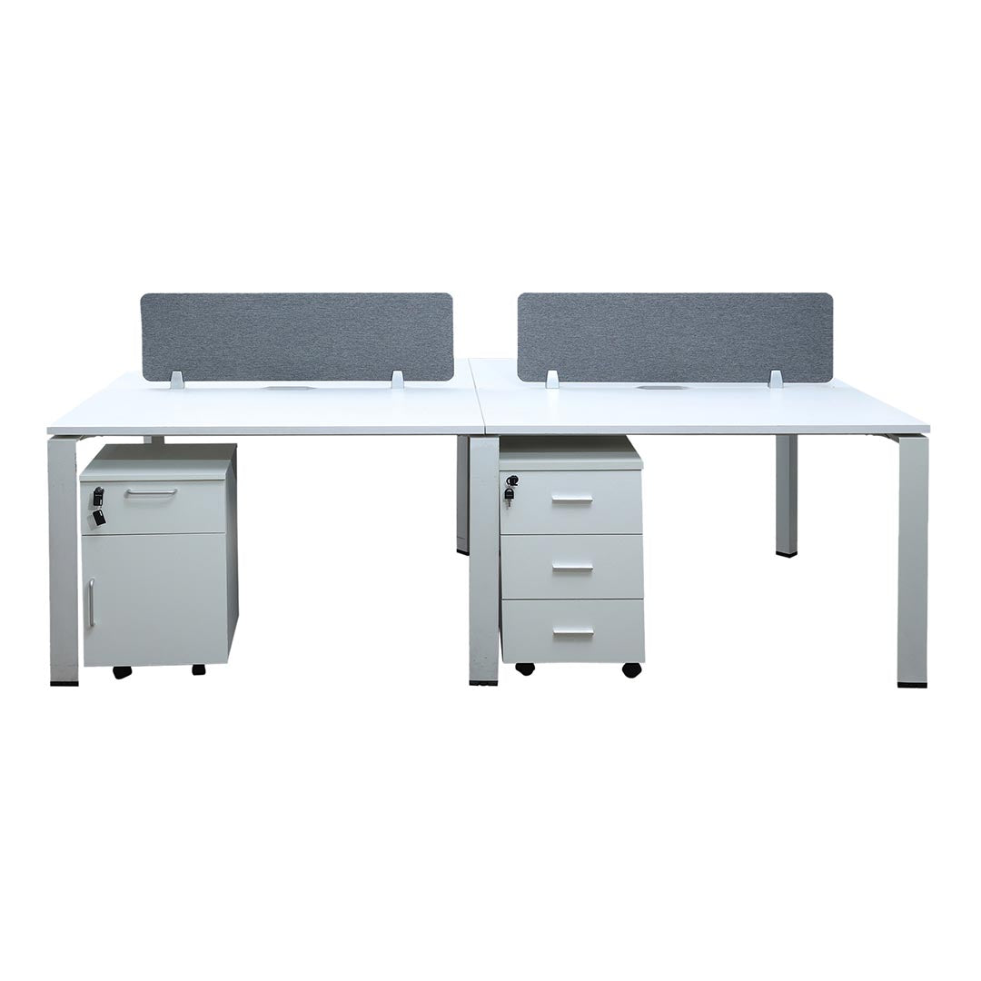 Office Work Station For Four People (x4) with Movable Drawers 720-P03-2.4 Matt White Color