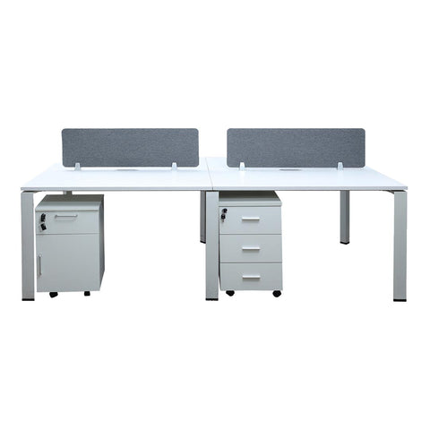 Office Work Station For Four People (x4) with Movable Drawers 720-P03-2.4 Matt White Color