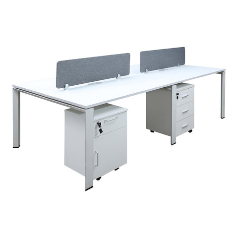 Office Work Station For Four People (x4) with Movable Drawers 720-P03-2.4 Matt White Color
