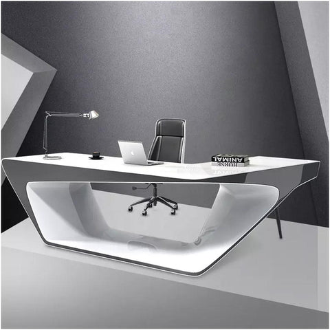 Huimei Glossy Executive Office Table BG-9925, White Color