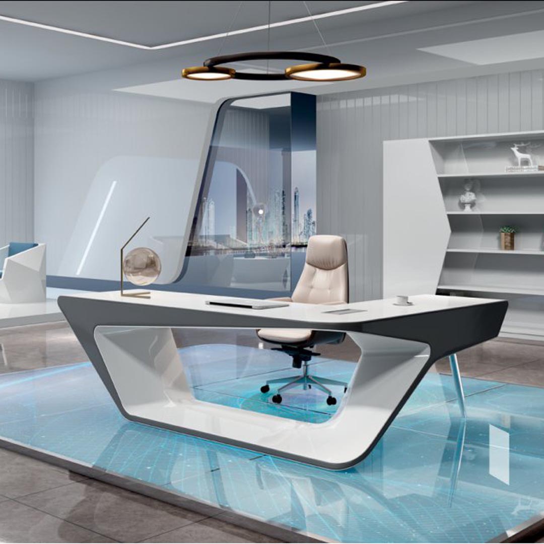 Huimei Glossy Executive Office Table BG-9925, White Color