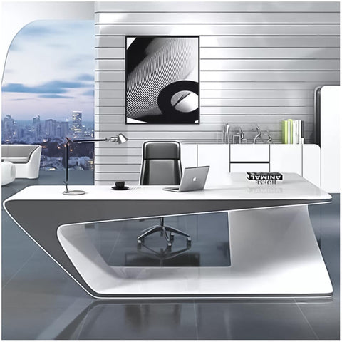 Huimei Glossy Executive Office Table BG-9925, White Color