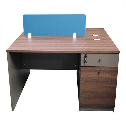 Huimei Workstation For Two People (x2) with Side Drawers, Brown Color