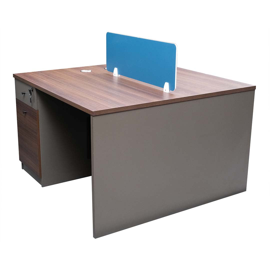 Huimei Workstation For Two People (x2) with Side Drawers, Brown Color