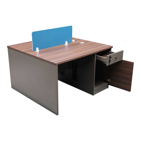 Huimei Workstation For Two People (x2) with Side Drawers, Brown Color
