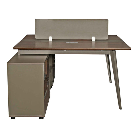 Huimei Workstation For Two People (x2) with Side Drawers, Brown Color