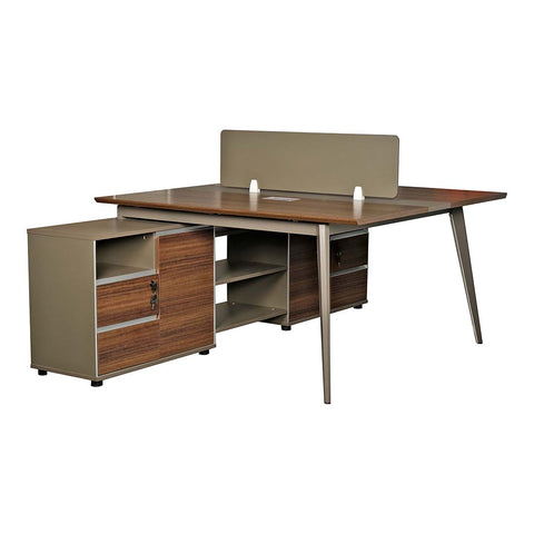 Huimei Workstation For Two People (x2) with Side Drawers, Brown Color