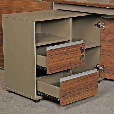 Huimei Workstation For Two People (x2) with Side Drawers, Brown Color