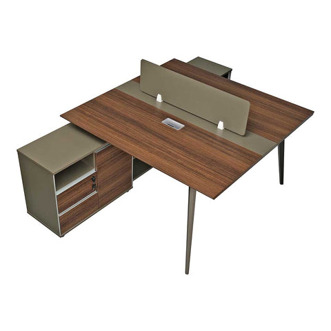 Huimei Workstation For Two People (x2) with Side Drawers, Brown Color