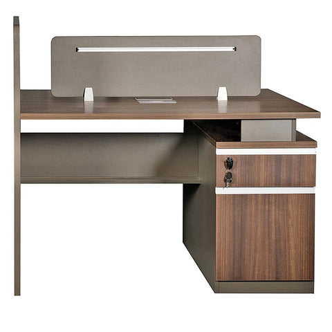 Huimei Workstation For Two People (x2) with Side Drawers, Brown Color