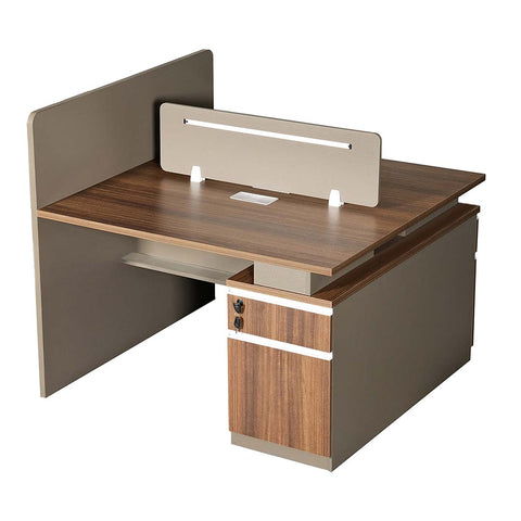 Huimei Workstation For Two People (x2) with Side Drawers, Brown Color