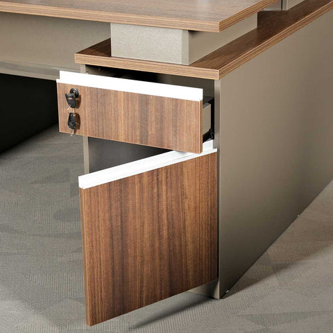 Huimei Workstation For Two People (x2) with Side Drawers, Brown Color