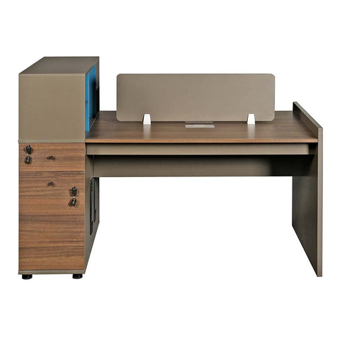 Huimei Workstation For Two People (x2) with Side Drawers, Brown Color