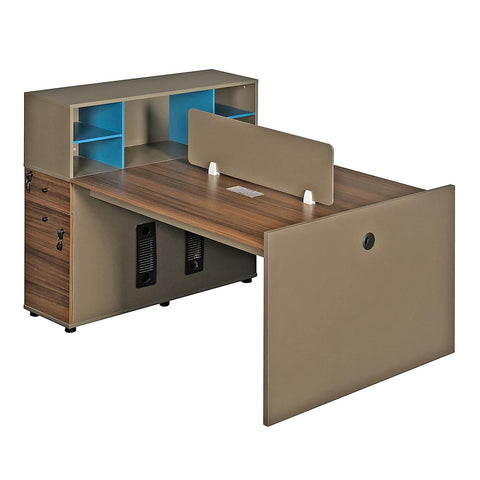 Huimei Workstation For Two People (x2) with Side Drawers, Brown Color