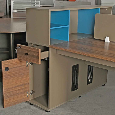 Huimei Workstation For Two People (x2) with Side Drawers, Brown Color