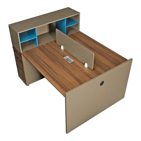 Huimei Workstation For Two People (x2) with Side Drawers, Brown Color