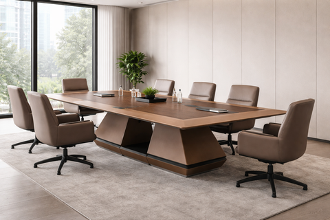 H02-N Executive Meeting Table – 320 × 160 cm | Veneer Wood & Nubuck Leather