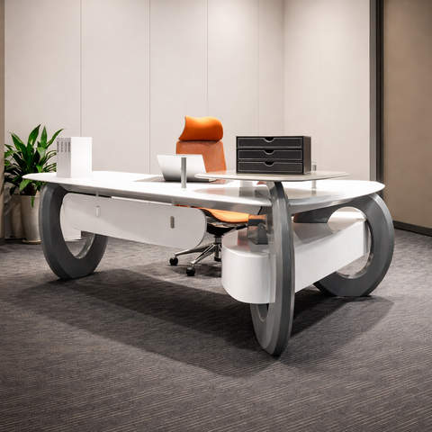 Huimei Executive Office Table – Glossy Grey Color