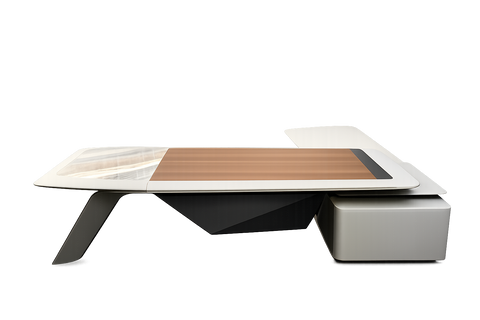 H09 Luxury Executive Office Desk – Veneer Wood, Marble Top & Nubuck Leather | 280 x 230 cm