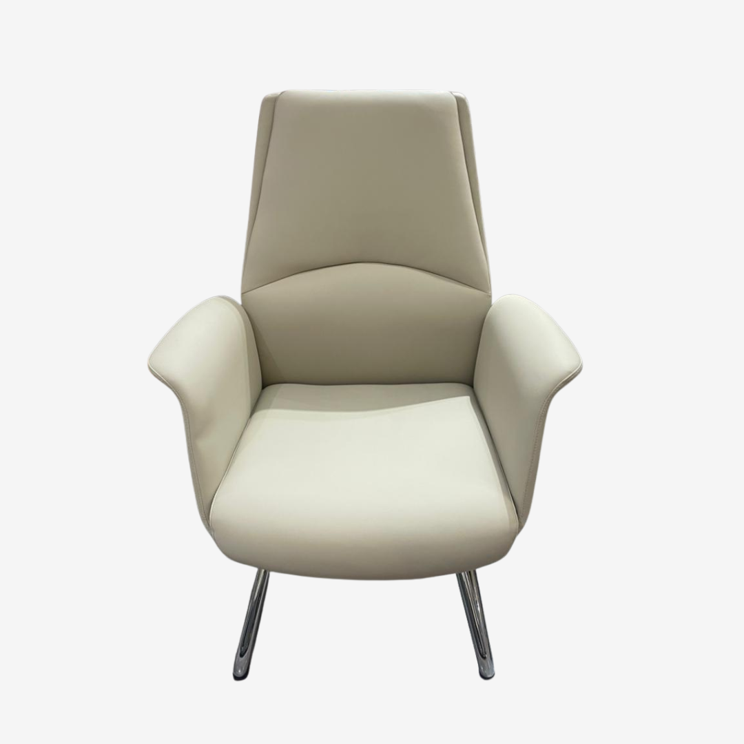Huimei YS-2517-C Executive Visitor Chair – Off-White Leather with Chrome Base
