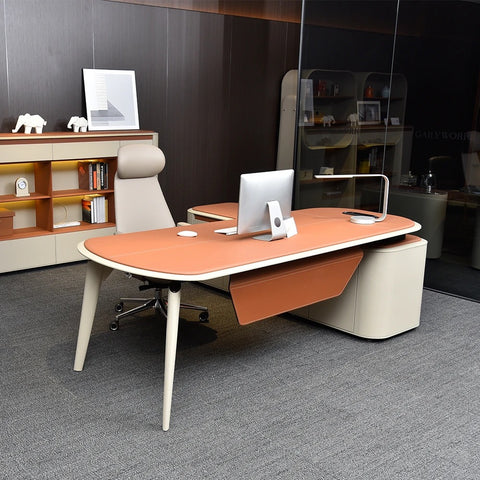 H-07 Luxury Executive Office Desk – 240 x 210 cm – Nubuck Leather Finish