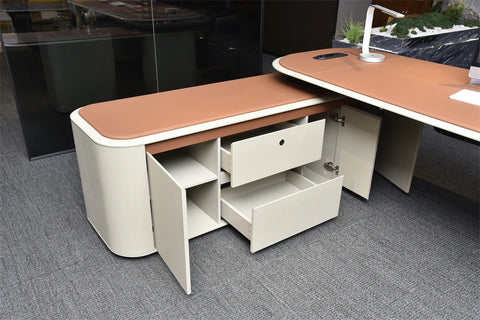 H-07 Luxury Executive Office Desk – 240 x 210 cm – Nubuck Leather Finish