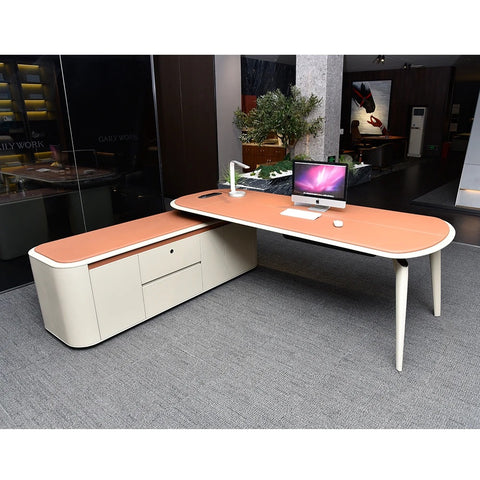 H-07 Luxury Executive Office Desk – 240 x 210 cm – Nubuck Leather Finish