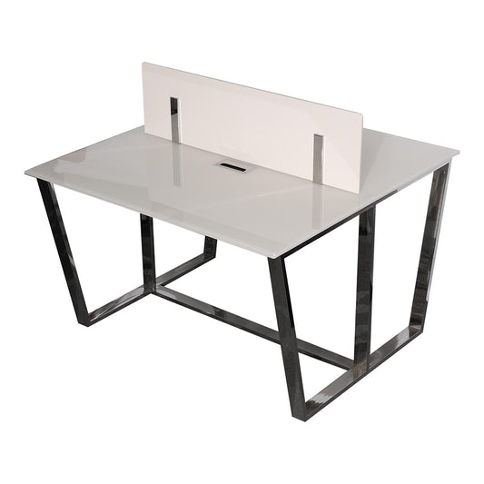 Huimei Office Workstation with Tempered Glass PF071, White Color