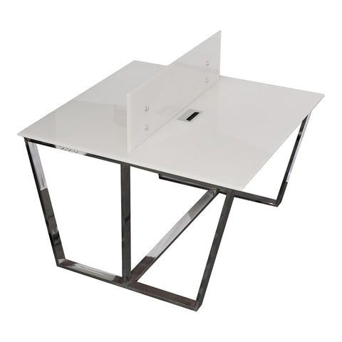 Huimei Office Workstation with Tempered Glass PF071, White Color