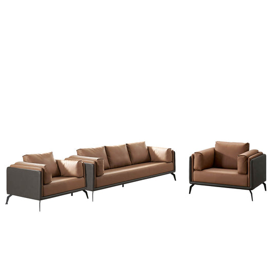 Huimei PU Leather Sofa Cushioned Brown Color, SF-221