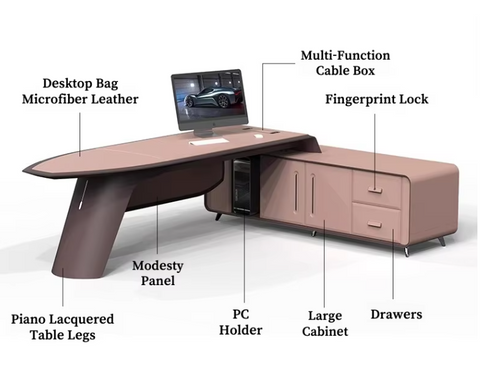 Luxury Executive Office Desk with Side Cabinet – JY01 Series (220×180 | 280×200 cm)