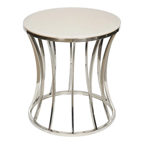 Huimei Coffee Table with Tempered Glass Top and Stainless Steel Base – White and Silver Huimei Furniture