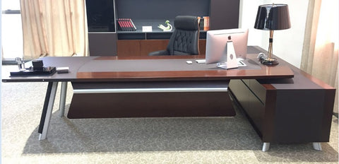 405-T01 Executive Leather Office Desk with Side Cabinet – 330 × 240 cm